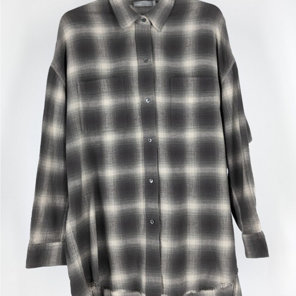 🥝Vince🥝Gray Plaid Button-Up Shirt. Size M - Picture 2 of 5